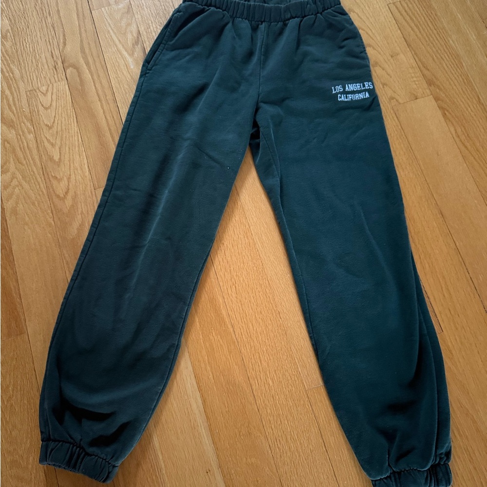 Brandy Melville Dark Green Joggers with White Print